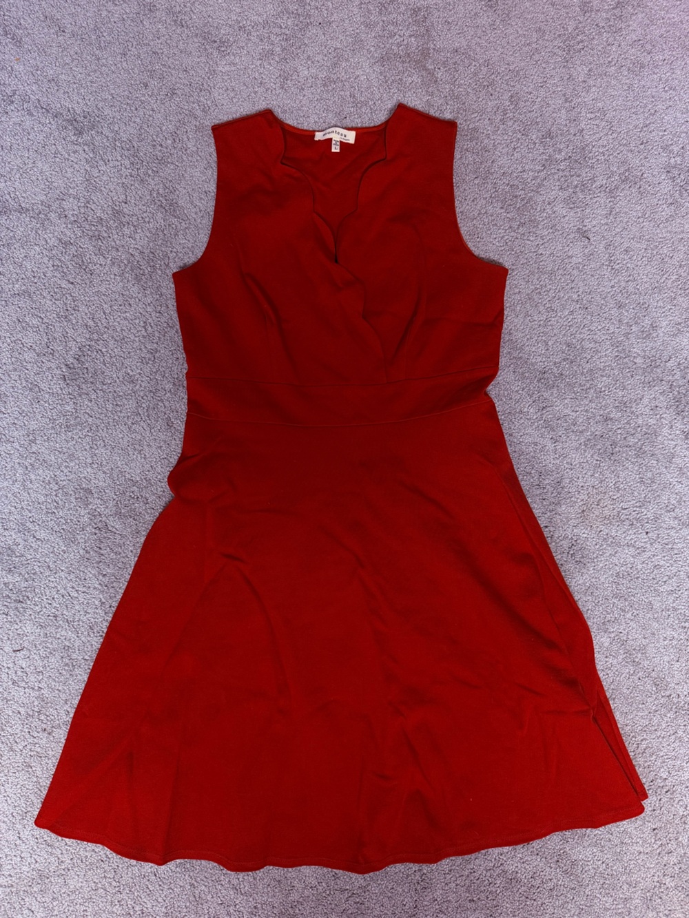 Red Sleeveless Dress with Ruffle Detail Neckline (Large)